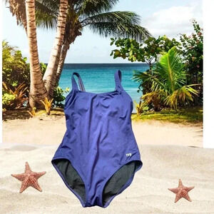 TYR Navy Blue athletic One  Piece Swim Suit, Size 12